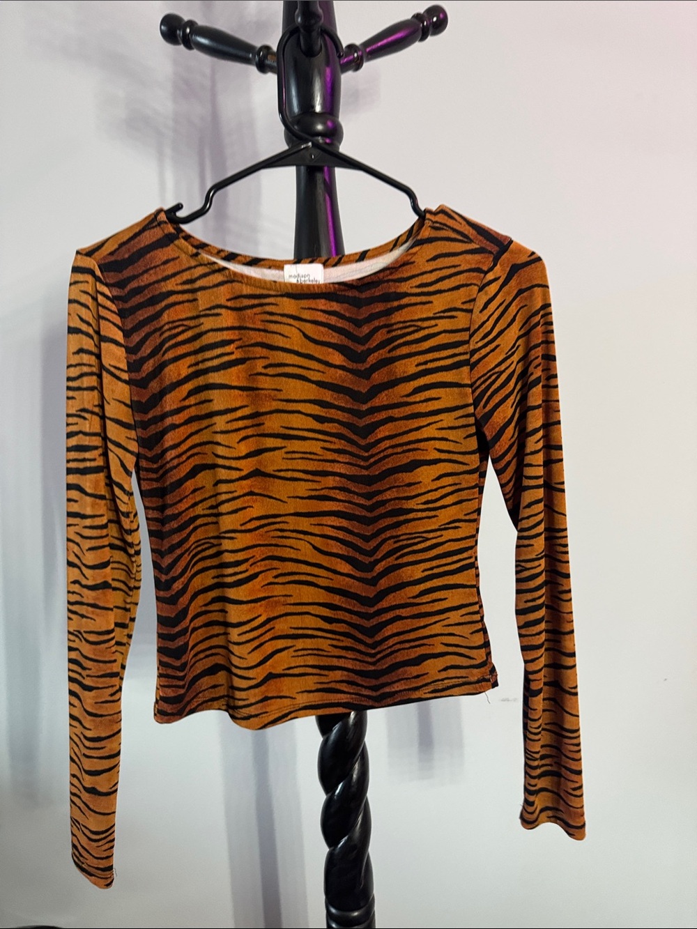 Madison & Berkeley Tiger-Print Long Sleeve Top - Orange/Black